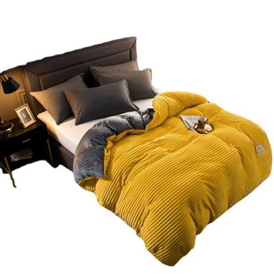 China Double-Sided Crystal Velvet Solid Thick Duvet Flannel Blanket Modern Winter Coral Fleece Yellow Quilt Cover for sale