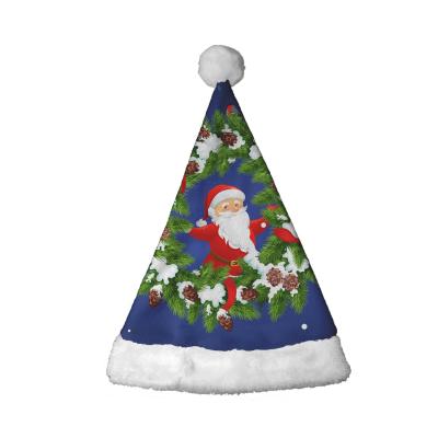 China Cute Christmas Santa With Wreath Pattern Christmas Home Decor Cartoon Christmas Ornaments Custom Made Fluffy Christmas Santa Hats Adult Children Hats Wear for sale