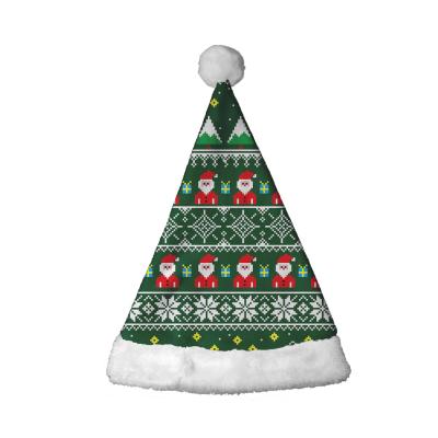 China Sweet Christmas Home Decor Cartoon Christmas Santa House Matching Green Pattern Christmas Cute Decorating Gifts and Custom Fluffy Santa Hat for sale