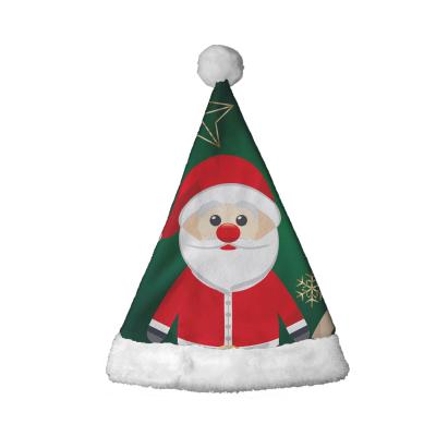 China Amazing Santa Adults Dark Green Pattern Christmas Santa Red Fluffy Hat Kids Cute Cartoon Christmas 2021 Christmas Home Decoration Easy To Wear for sale