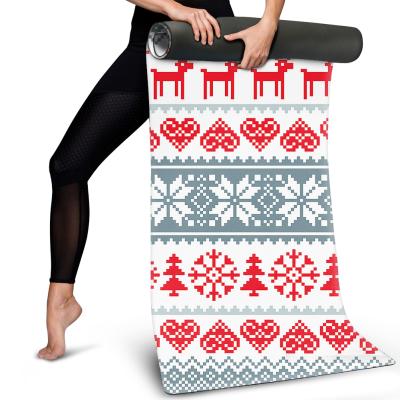 China Custom Made Snowflake Yoga Mats Lovely Elk Printing Winter Cute White Women Fit Yoga Mat Personalized Yoga Mat 2mm Foladable Slim Square Yoga Mat for sale