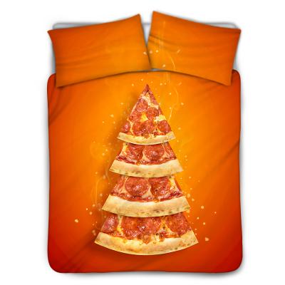 China Custom Christmas Decorations Anti-Static Orange Christmas Sausage Roast Tree Pizza Sausage Pattern Christmas Duvet Cover Set Soft Comforter 3pcs Bedding Set for sale