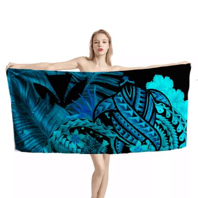 China Compressed Print Polynesian Sea Turtle With Hibiscus Pattern Microfiber Bath Towel Soft, Quick Dry, Super Easy Care, Travel Beach Hotel for sale