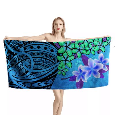 China Super Soft Highly Absorbent Plumeria Compressed Pattern Bath Towel Samoa Polynesian Blue Color Universal Towel For Bathroom Swimming for sale