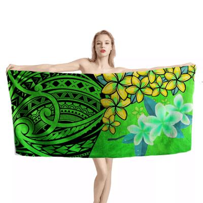 China Compressed Custom Polynesian Printing Green Sublimation Sublimation Bath Towel NaturalDurable Beach Soft Large Size 150*75 cm for sale