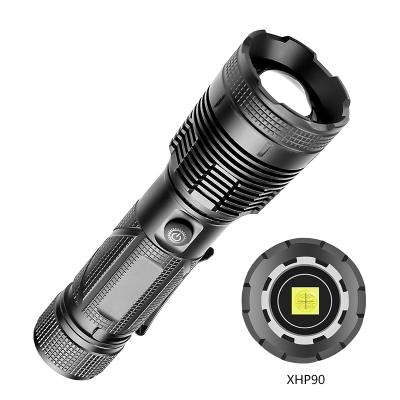 China New Arrival 90000LM XHP90.2 Rechargeable Powerful Emergency Flashlight Zoom P90 26650 USB Handheld Torch Light for sale