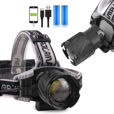 China Type-C High Lumen Rechargeable Super Bright Outdoor Camping Safety LED Headlamp Adjustable Zoom Current Buzz Light Headlamp Super Bright for sale