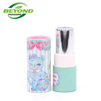 China Creative Recycled Materials OEM New Design Makeup Round Shape Ribbon Twist Up Party Paper Tube For Lipstick Lip Balm With Custom Design for sale