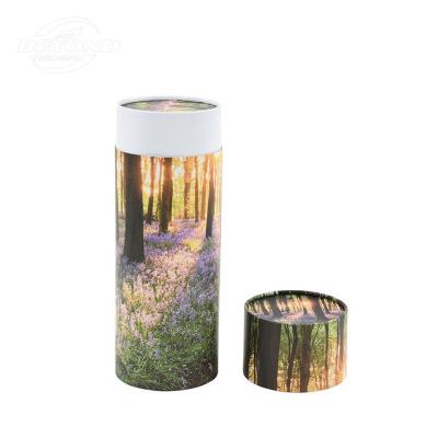 China Recyclable Biodegradable Custom Printed Round Kraft Paper Tube Packaging Keepsake Paper Funeral Urns For Pet Ashes for sale