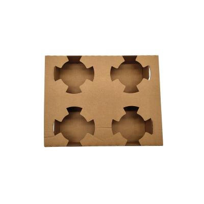 China Recycled Materials 2/4 Cup Corrugated Coffee Safety Disposable Strong Packet Biodegrade Kraft Paper Cup Holder For Take Away Pack Cup Carrier for sale