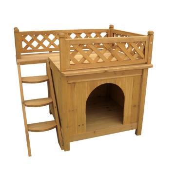 China Puppy Dog House Wooden Living Room In/outdoor Raised Roof Balcony Bed Shelter for sale