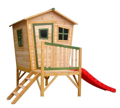 China Easily Collected Outdoor Wooden Kids Children Play House With Slide for sale