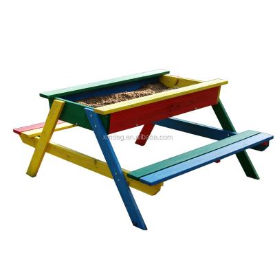 China Garden Play Toys Picnic Bench Wooden Kids Picnic Table With Built-in Sandbox for sale