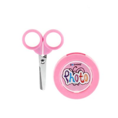 China Convenience Circle Sleeve Metal Rounded Tip Kids School Craft Gluing Scissors for sale