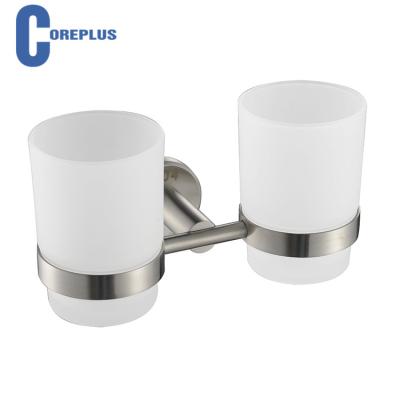 China Hot Selling Hardware Stocked Bathroom Accessories Two Toothbrush Holder Cups for sale