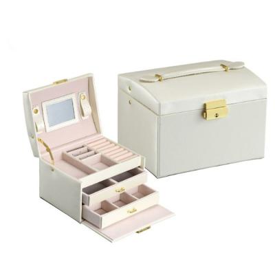 China Morden Premium Jewelry Box Small Travel Portable PU Leather Jewelry Box With Mirror for sale