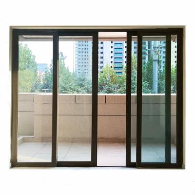 China Durable 3 Layer NFRC Approved Germany Slim Type Transparent Sliding Door With Glass Jalousie for sale