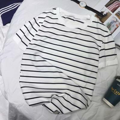 China Wholesale Custom Loose Casual Anti-wrinkle White Stripe Size OEM Cotton Blank T-shirt for sale