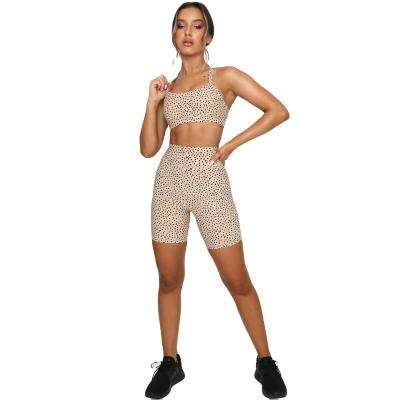 China Leopard Antibacterial Yoga Set 2022 New Fitness Running Sports Bra Set High Waist Shorts Two Piece Set for sale