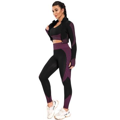 China Breathable Tight Long Sleeve Crop Top Fitness Waist Jogger Leggings Tracksuit Set Women Yoga Suit Sport Wear for sale