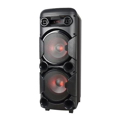 China None Double 8 Inch Portable Wooden Party Tower Speaker with Heavy Bass, Disco Ball Light and Rechargeable Battery for sale