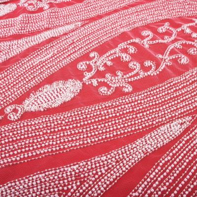 China High End Sustainable White Tulle Lace Fabric Heavy Beaded Embroidery Lace Fabric for sale