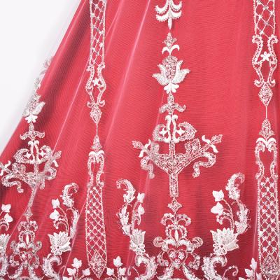 China Sustainable 2022 Luxury Embroidery Beads Sequins Lace Up Fabrics For Wedding for sale