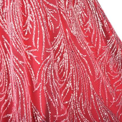 China Sustainable Luxury Crystal Beaded Embroidered Sequins Lace Up Fabric Wedding Dress Sequin for sale