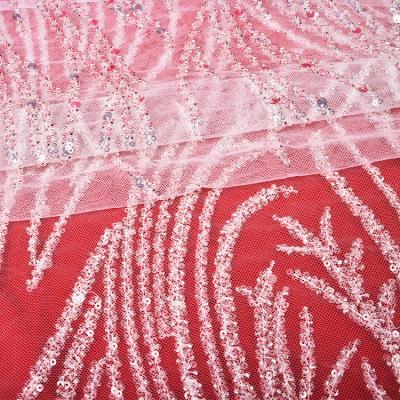 China Sustainable High Quality Wholesale Sequin Beaded Embroidery Lace Fabric For Wedding for sale