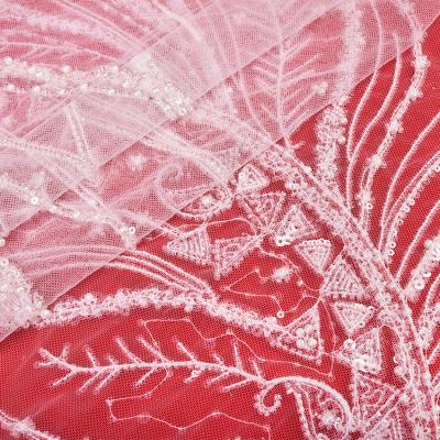 China Sustainable Luxury Embroidery Tulle Beaded Lace Fabric For Wedding Dress for sale