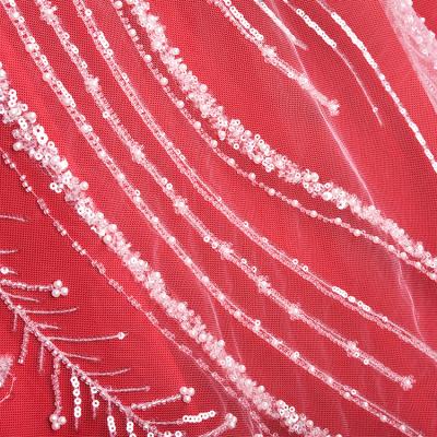 China Sustainable Luxury Highly Beaded French Lace Fabric Samples Sequin Embroidery Tulle Mesh Lace Fabric Material for sale