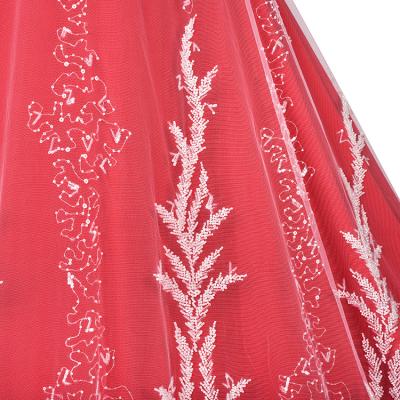 China Latest Viable Luxury Bridal White Rope Beaded Lace Fabric For Wedding for sale