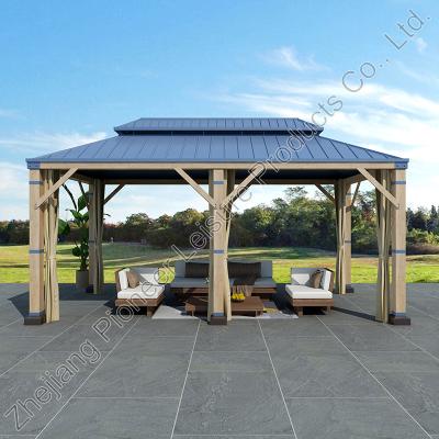 China EFEN 10x12 Terras Tuin Metalen Harddak Massivhouten Gazebo Met Muggennet Te koop