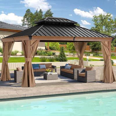 China Metal Roof Gazebo 10 'X 12' Outdoor Gazebo Metal Roof with Mesh and Curtains, Outdoor Backyard Deck Garden for sale