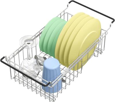 China PERFECT Expandable Dish Stocked Stainless Steel PF-KA0019 SS304 Drain Basket Drying Sink Rack Wholesale for sale