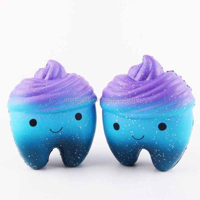 China Softest PU Foam Cartoon Tooth Shaped PU Foam Anti Squishy Stress With Colorful Paint for sale