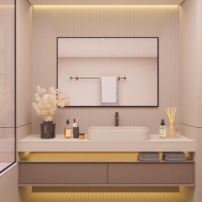 China Wholesale Wall Mounted Minimalist Wall Mounted Gold Mirror Decorative Bathroom Mirror Furniture Framed for sale