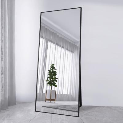 China Minimalist China Manufacture Decorative Black Metal Framed Large Full Standing Mirror Aluminum Dressing Mirror for sale