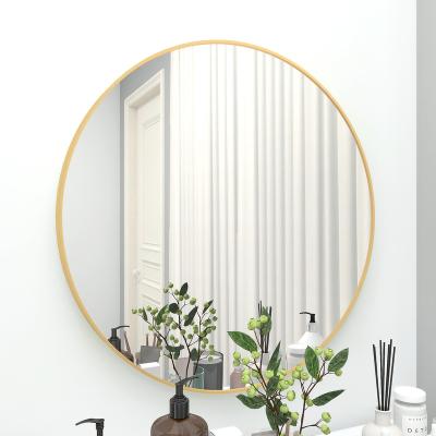 China Minimalist Hotel Wall Home Decor Framed Wall Decorative Mirror Round Simple Gold Color Bathroom Vintage Style Metal Mirror PCS Custom Shape for sale