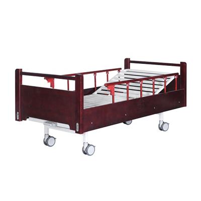 China Nature Hospital Bed UJOIN Wooden Foldable Function 2 Cranks Handrail Two Manual Hospital Bed for sale