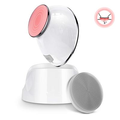 China Acne Treatment Thermal Facial Cleansing Brush 2 in 1 Sonic Silicon Brush Facial Cleansing Heated Massager for sale