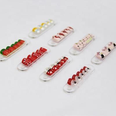 China Easy Apply Full Cover Nail Tips Red Kids To Nail Design Tips With Cartoon Print Nail Tips for sale