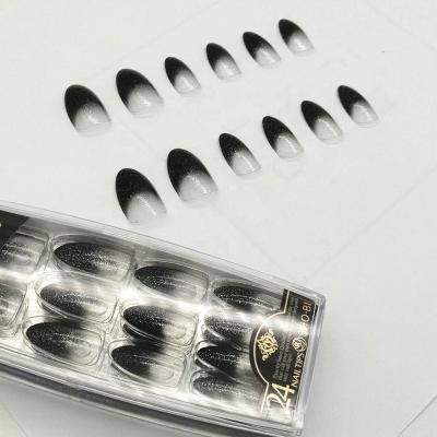 China Full Coverage 24pcs 12 Size Artificial Black Tips Design Half Finger Press On Finger With Glue for sale