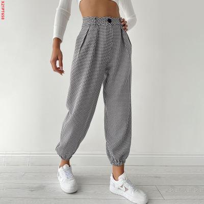 China Bomblook X21PT658 Viable Fashion Houndstooth Women Joggers Button Up Sportswear Casual Streetwear Women Jogger Pants for sale