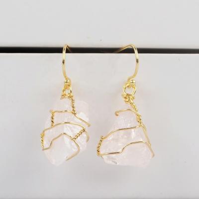 China 10 Years Experience Natural Clear Drop Earrings Handmade Earing WX1861 Crystal Quartz Wire Wrap Stone for sale