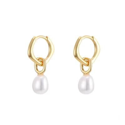 China QS619 Vintage Large Circle Baroque Pearl Earring Stretching Jewelry Huggie Endless Circles Drop Earring for sale