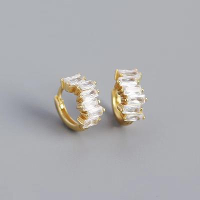 China Vintage QS624 Bride Jewelry 925 Silver Earring Women 18K Gold Baguette Zircon Circle Wedding Earrings for sale