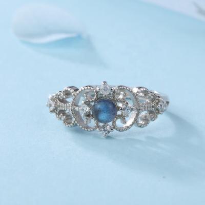 China QS425 BOHEMIA Statement Crown Shape 925 Sterling Silver Labradorite Gemstone Stacked Ring for sale