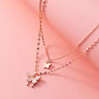 China BOHEMIA QS586 Sterling Silver Iced Butterfly Chains Initial Charm Necklace Layer Necklace Pendant Scarf For Girls Jewelry for sale