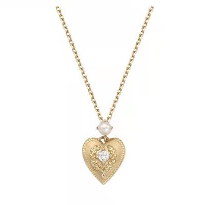 China QS577 BOHEMIA Heart Shape 925 Sterling Silver Necklace Zircon CZ Diamond Pearl Necklace for sale